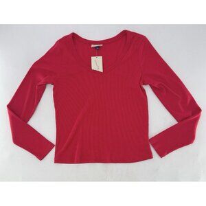 NWT Universal‎ Thread Women's Long Sleeve Ribbed Red Scoop-Neck T-Shirt L Basic